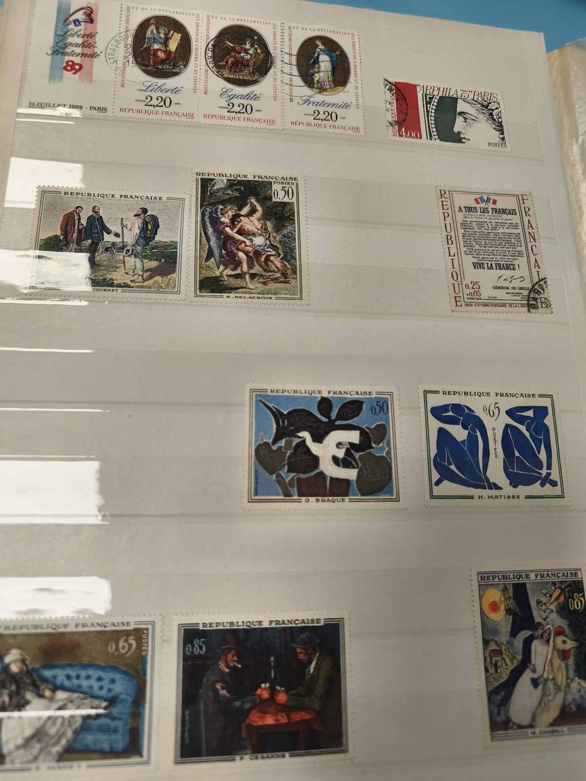 Lot anciens timbres oblitérés France, thématiques art, Révolution, collection