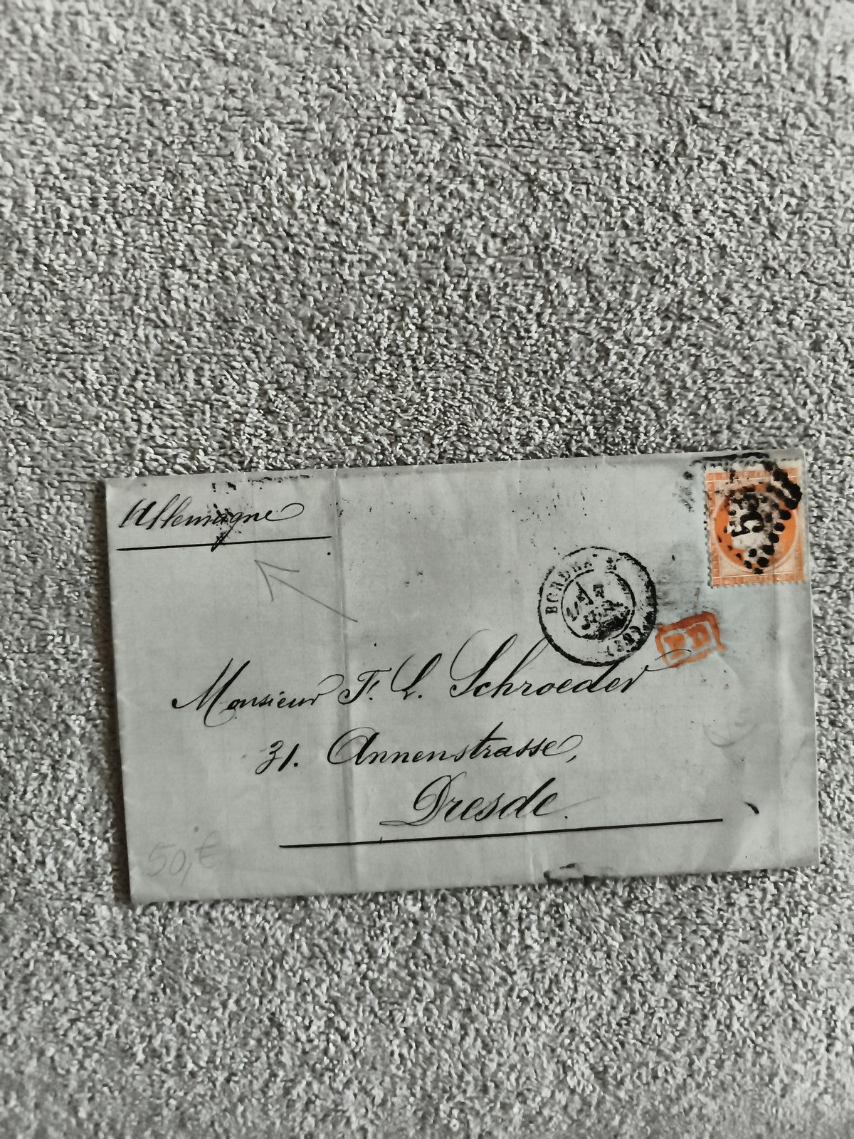 Lettre ancienne affranchie timbre orange Allemagne oblitérée Dresden philatélie