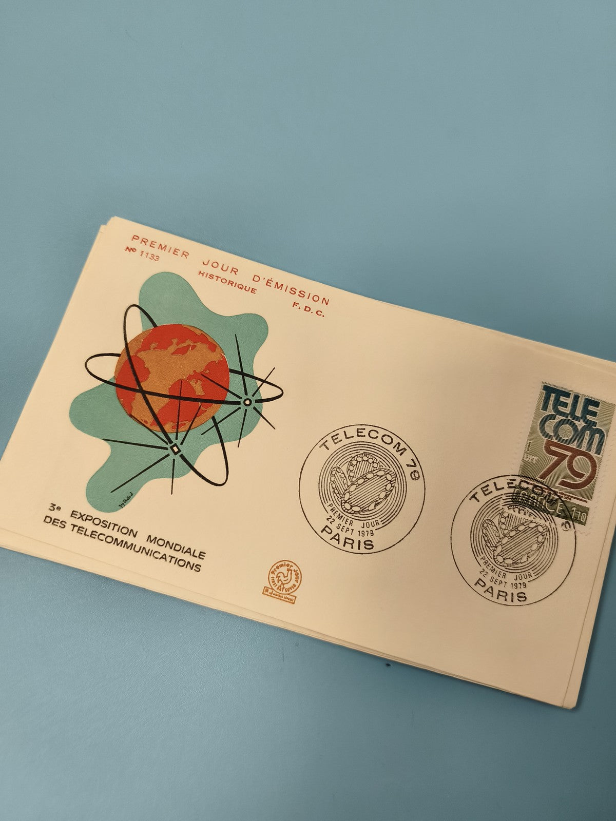 Enveloppe premier jour FDC TELECOM 79 Paris timbre et cachets visuels (Ref 11)
