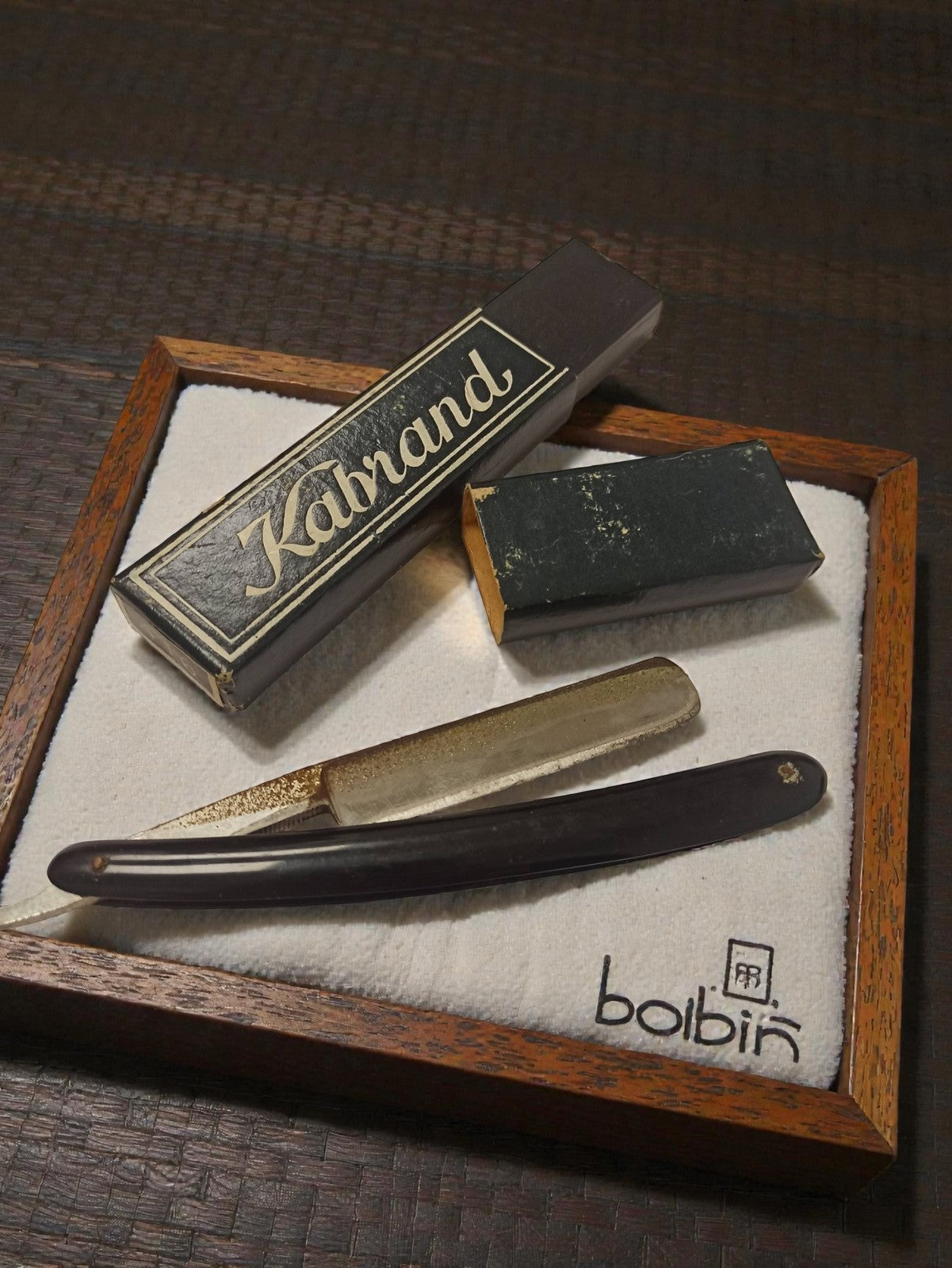 Rasoir coupe-choux ancien Kalrand vintage 1920 boîte d'origine rétro barbier