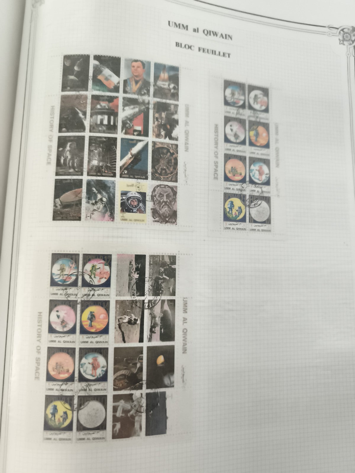 Bloc feuillet timbres Umm al Qiwain Histoire de l’espace oblitérés