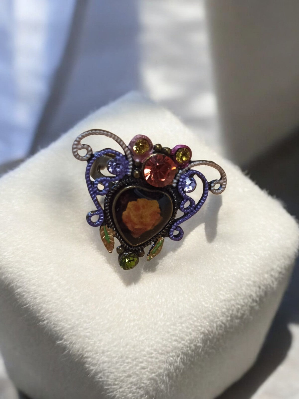 Vintage Retro Fantasie Ring Herz Kamee mehrfarbige Steine Größe 54