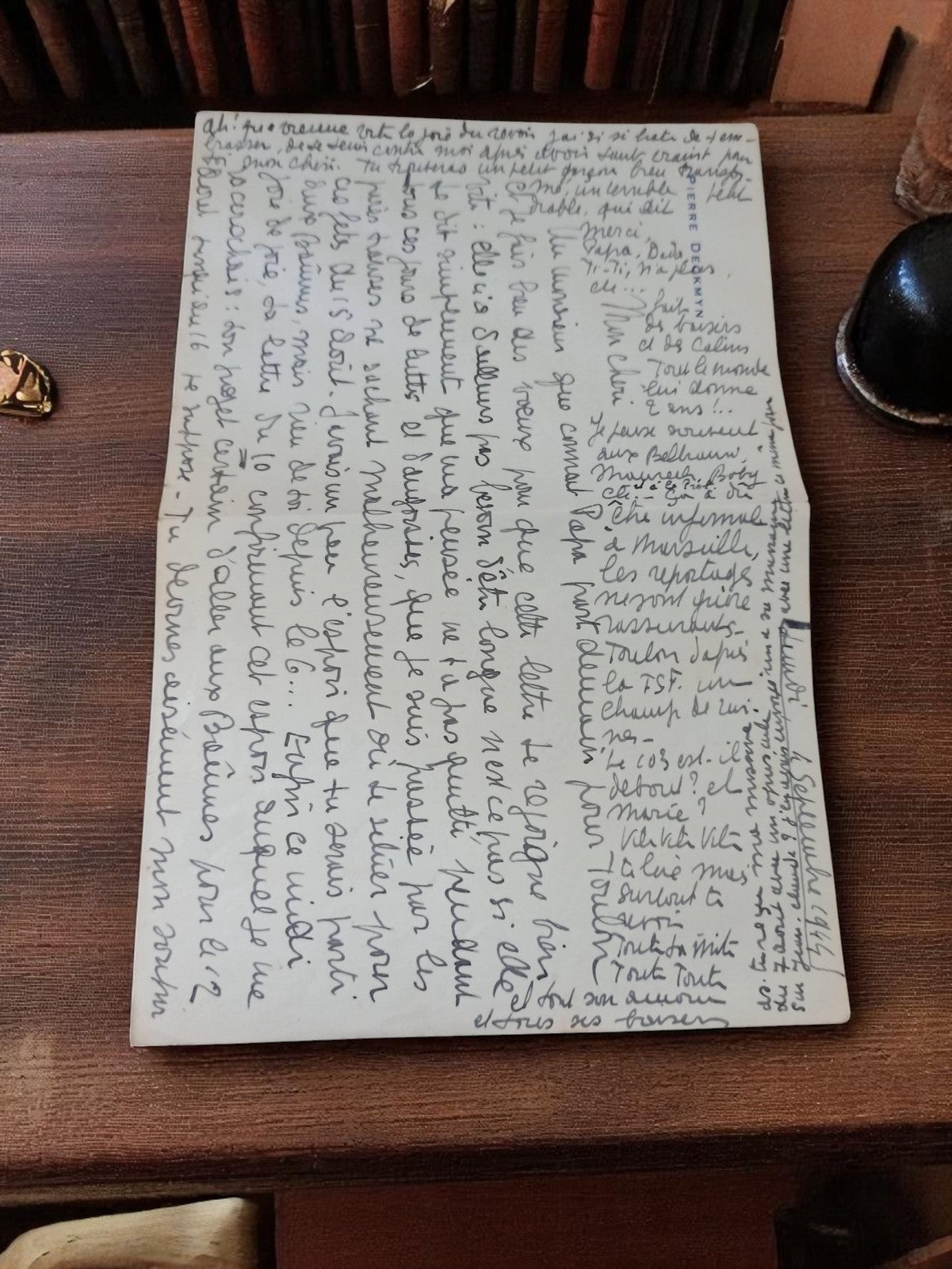 Lettre manuscrite époque 1939-1945 émouvante – écriture bleue recto dense