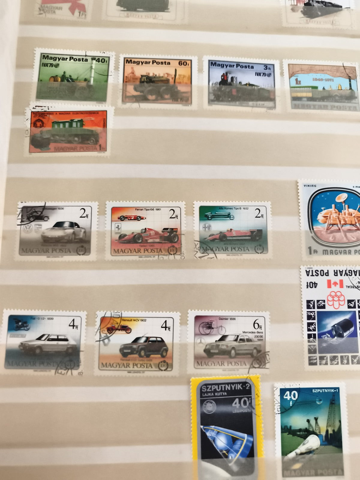 Timbres anciens Magyar Posta Hongrie autos trains cosmonautes lot thématique