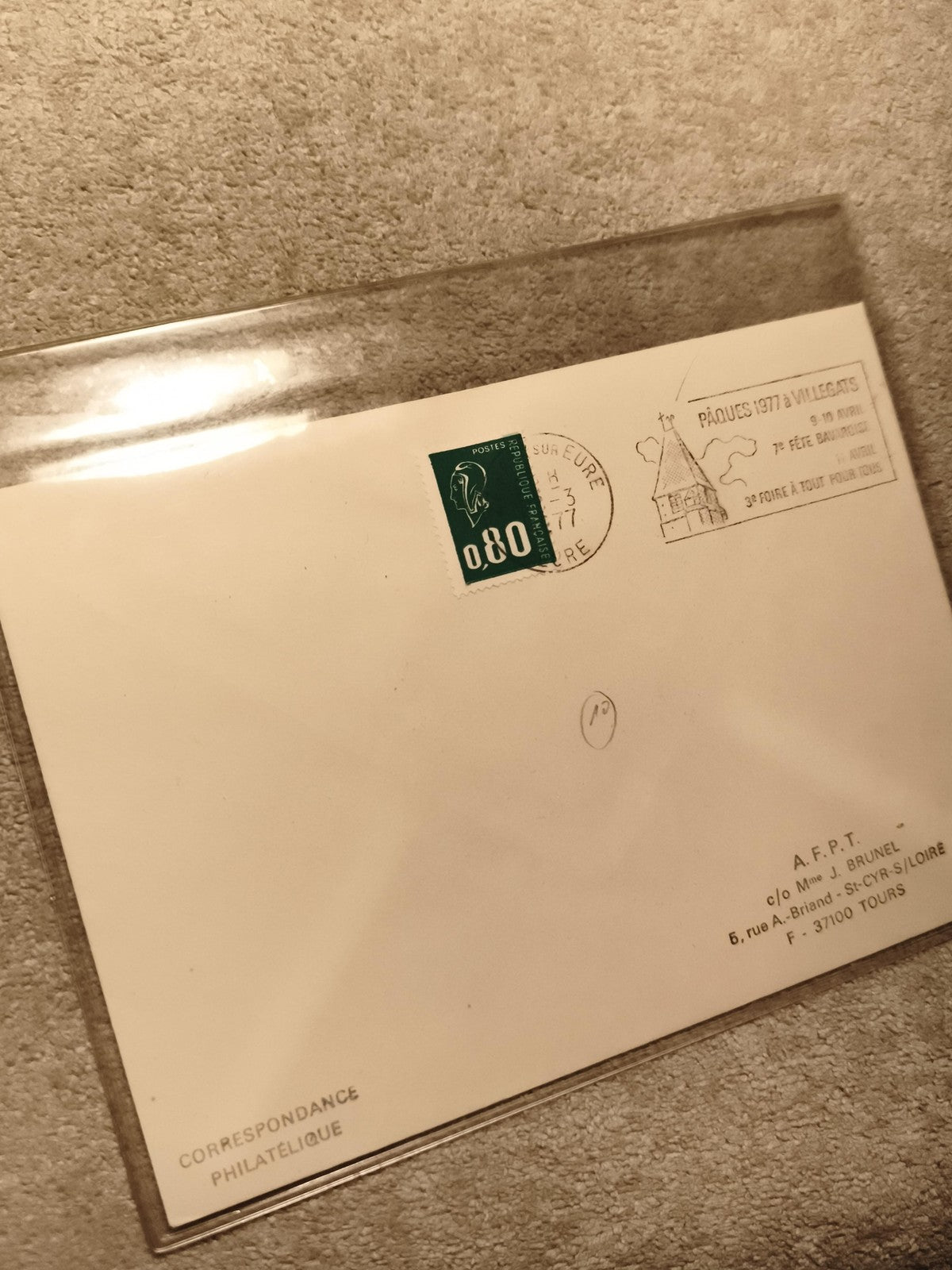 Lettre philatélique oblitérée 1977 Pâques Villegats timbre 0,80 FRANCE (Ref 8)
