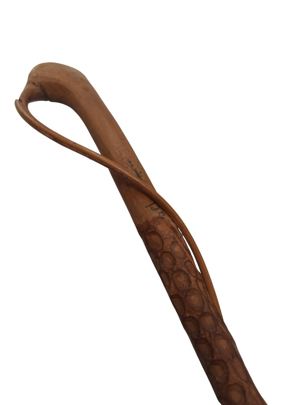 Canne de montagne ancienne sculptée bois, vintage bâton marche rétro déco