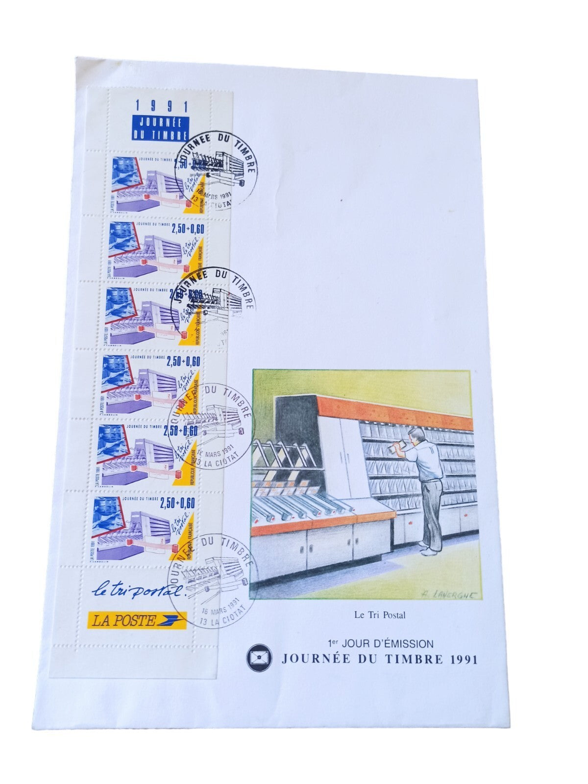 Timbre Journée du Timbre 1991 oblitéré 1er jour, bloc La Poste, philatélie