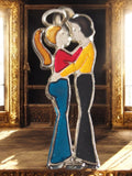 Pendentif vintage émaillé couple années 70, bijou rétro figuratif rare