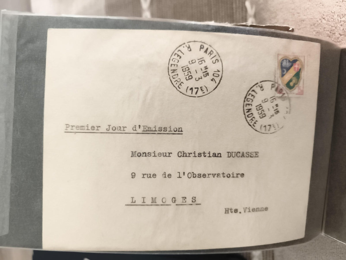 Lettre Premier Jour d'Émission 1959 Paris Limoges, timbre cœur, philatélie