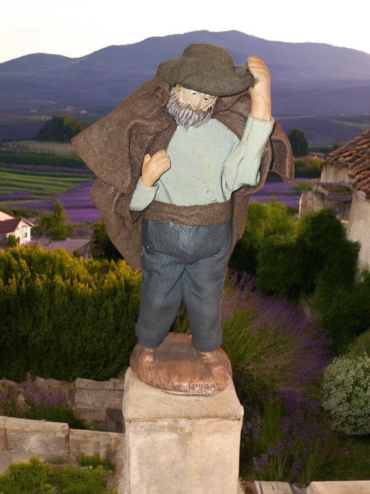 Santon ancien Provence André Guigon 25cm argile signé figurine habillée vintage