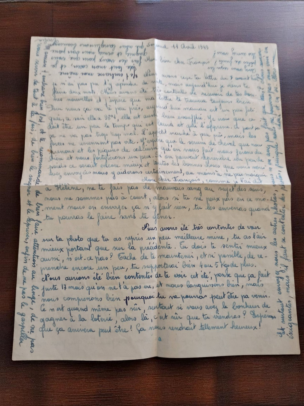 Lettre manuscrite 11 août 1943 ? Vie quotidienne guerre ? Vintage papier ancien