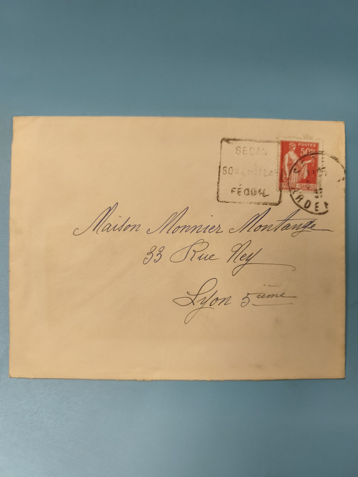 Ancienne enveloppe oblitérée début XXe philatélie timbre rouge France