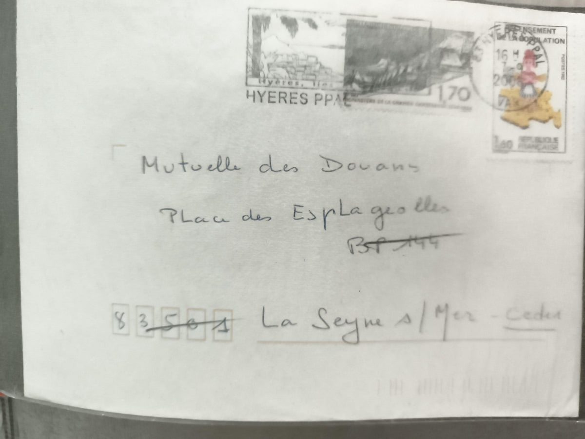 Lettre oblitérée France Hyères 2004 timbres Poste philatélie La Seyne-sur-Mer