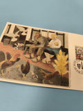 Enveloppe vintage philatélie illustration rurale poules famille ancienne Ref 10