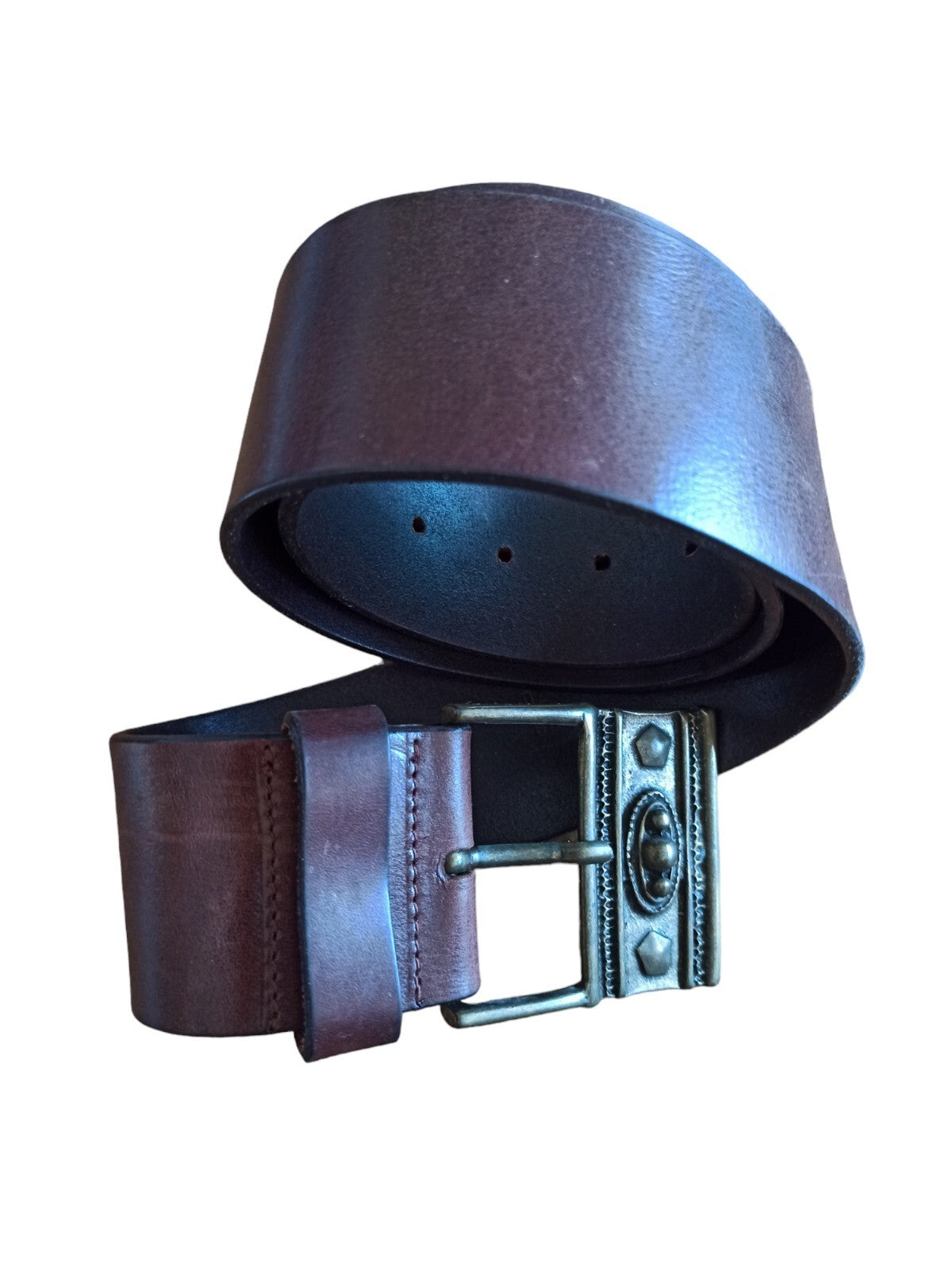 Ceinture Massimo Dutti cuir véritable marron boucle métal décorée 70cm