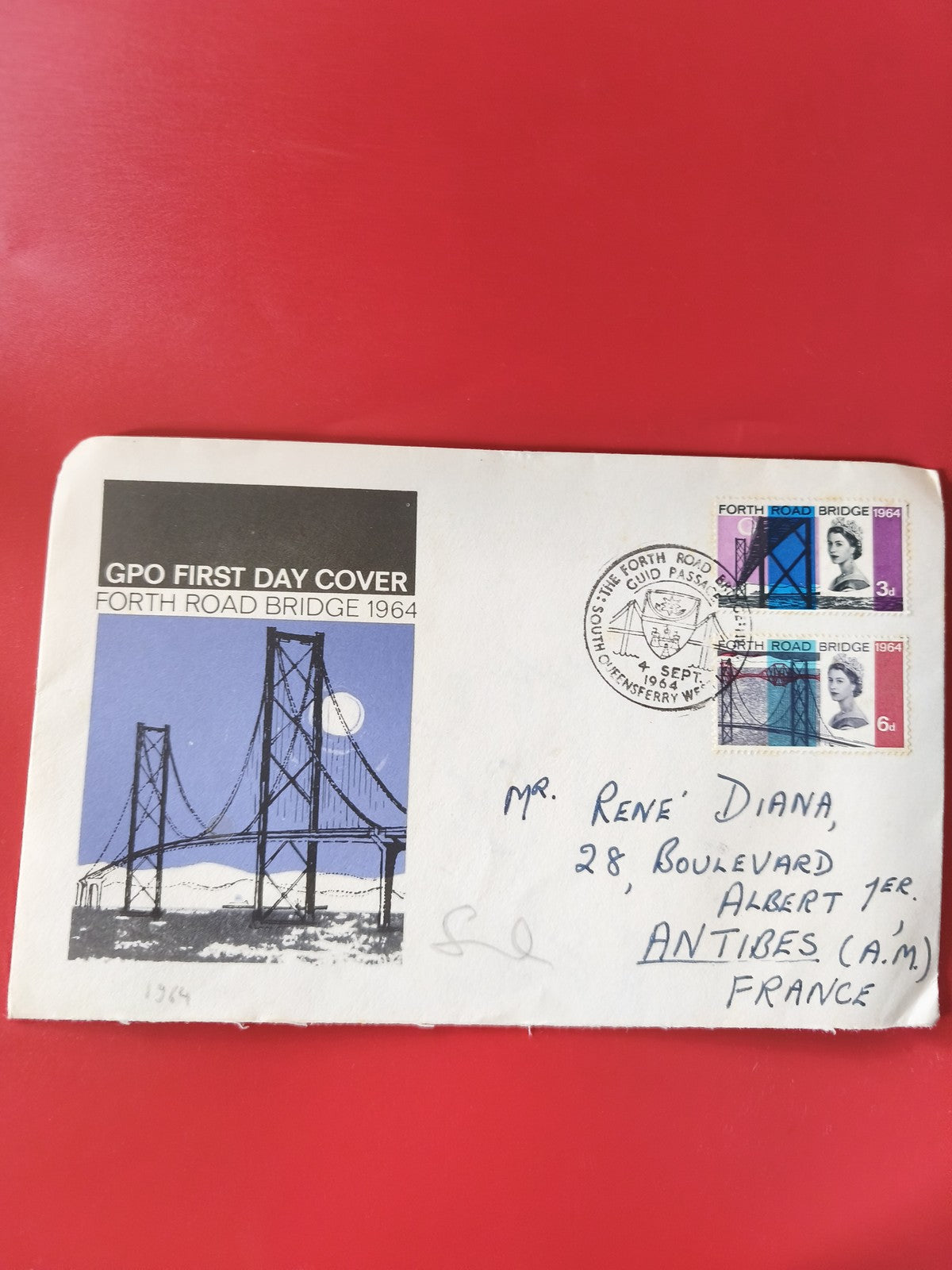 Enveloppe philatélie GPO First Day Cover Forth Road Bridge 1964 timbres UK