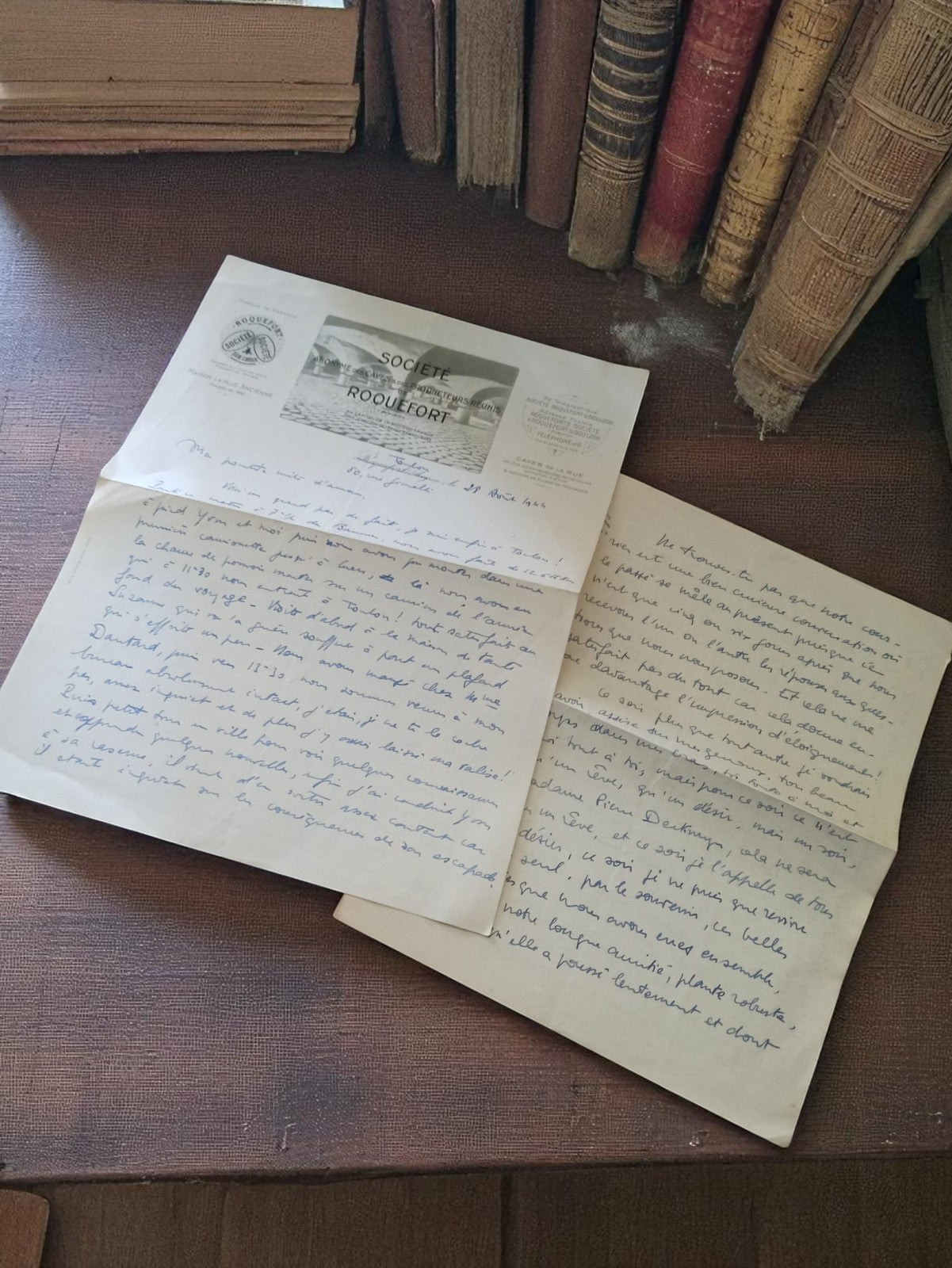 Lettre manuscrite 1944 Société Roquefort Guerre 39-45 correspondance émotion
