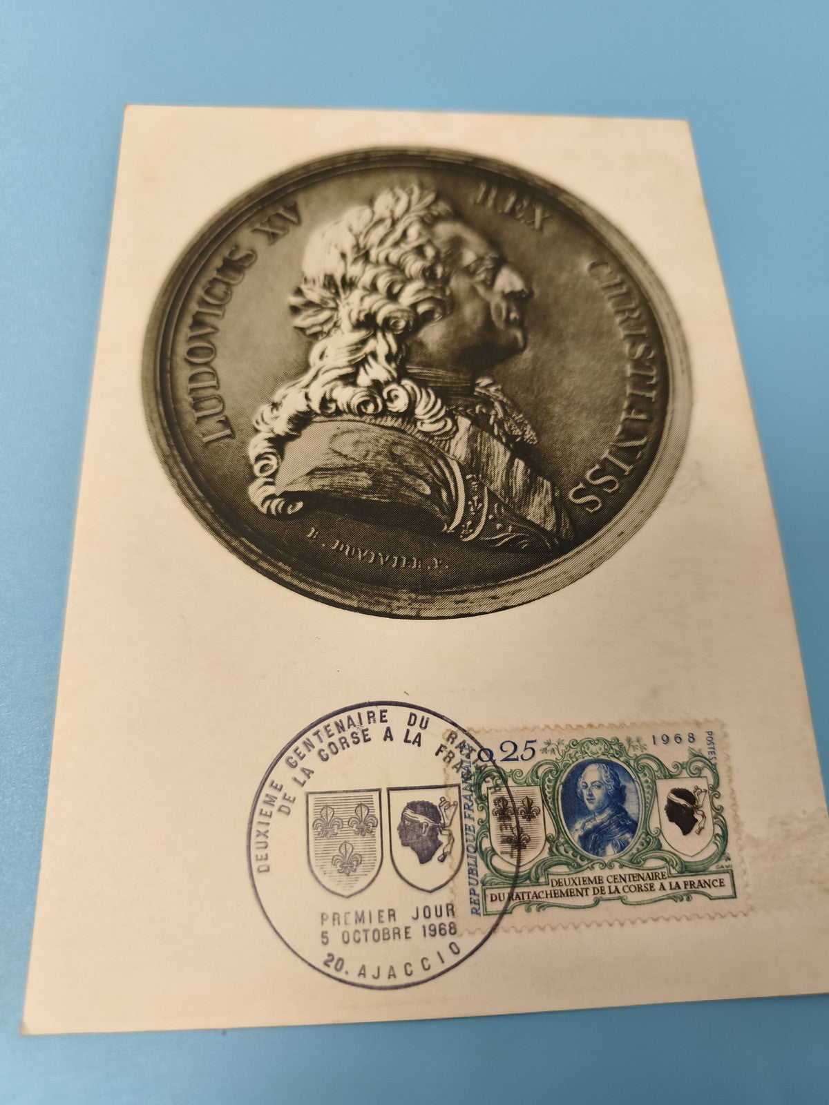 Carte postale philatélie Corse France timbre 1968 Ajaccio Ludovicus XV
