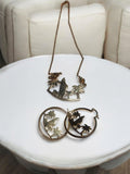 Parure vintage Madagascar plaqué or, collier pendentif et boucles d’oreilles pal