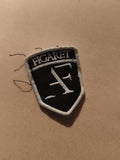 Écusson brodé Figaret noir blanc, patch textile ancien, blason vintage