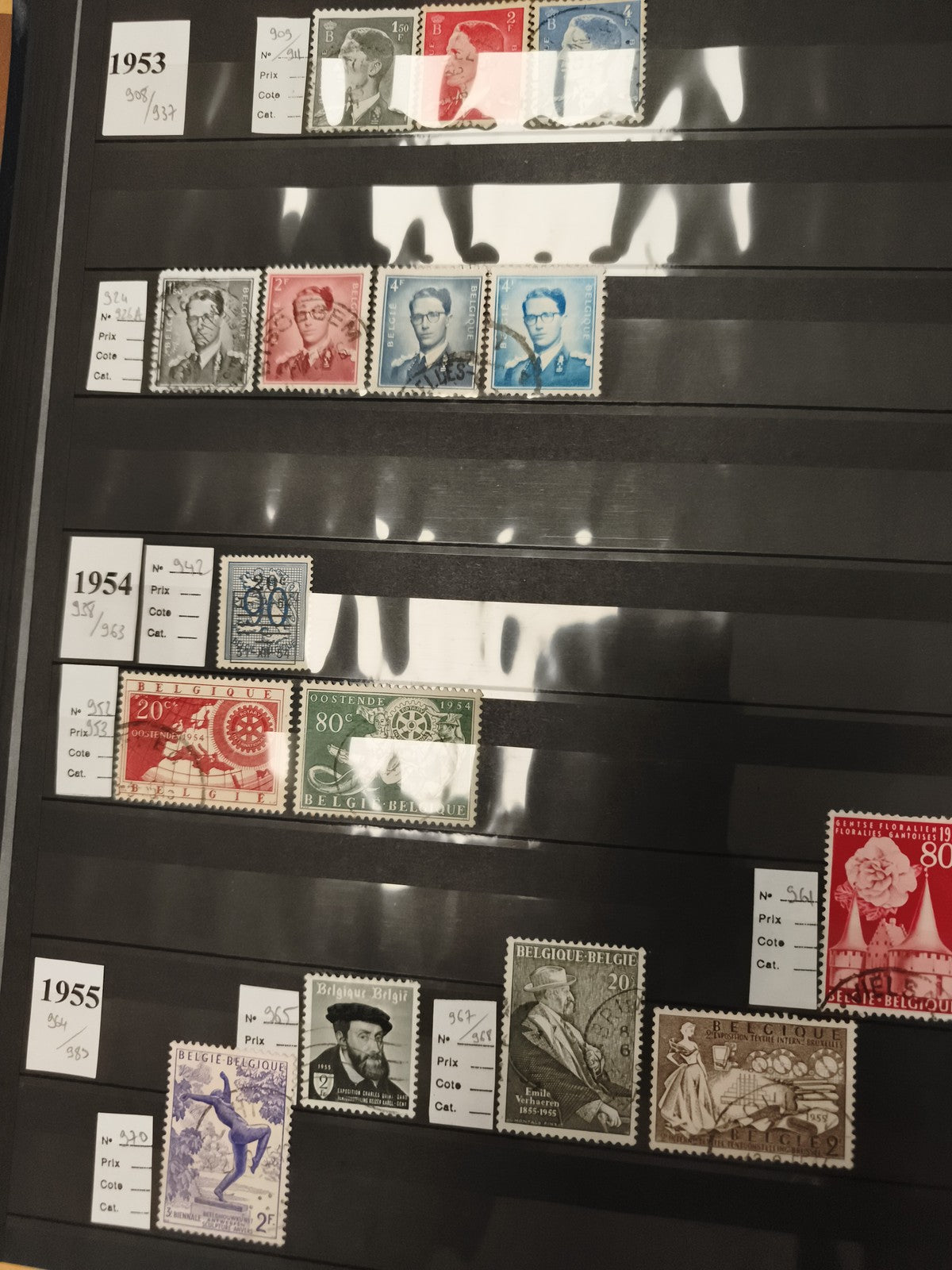 Timbres Belgique 1953-1955 lot 13 oblitérés, portraits, thématiques, philatélie