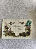 Carte postale illustrée Bonne Fête fleurs timbre CPA