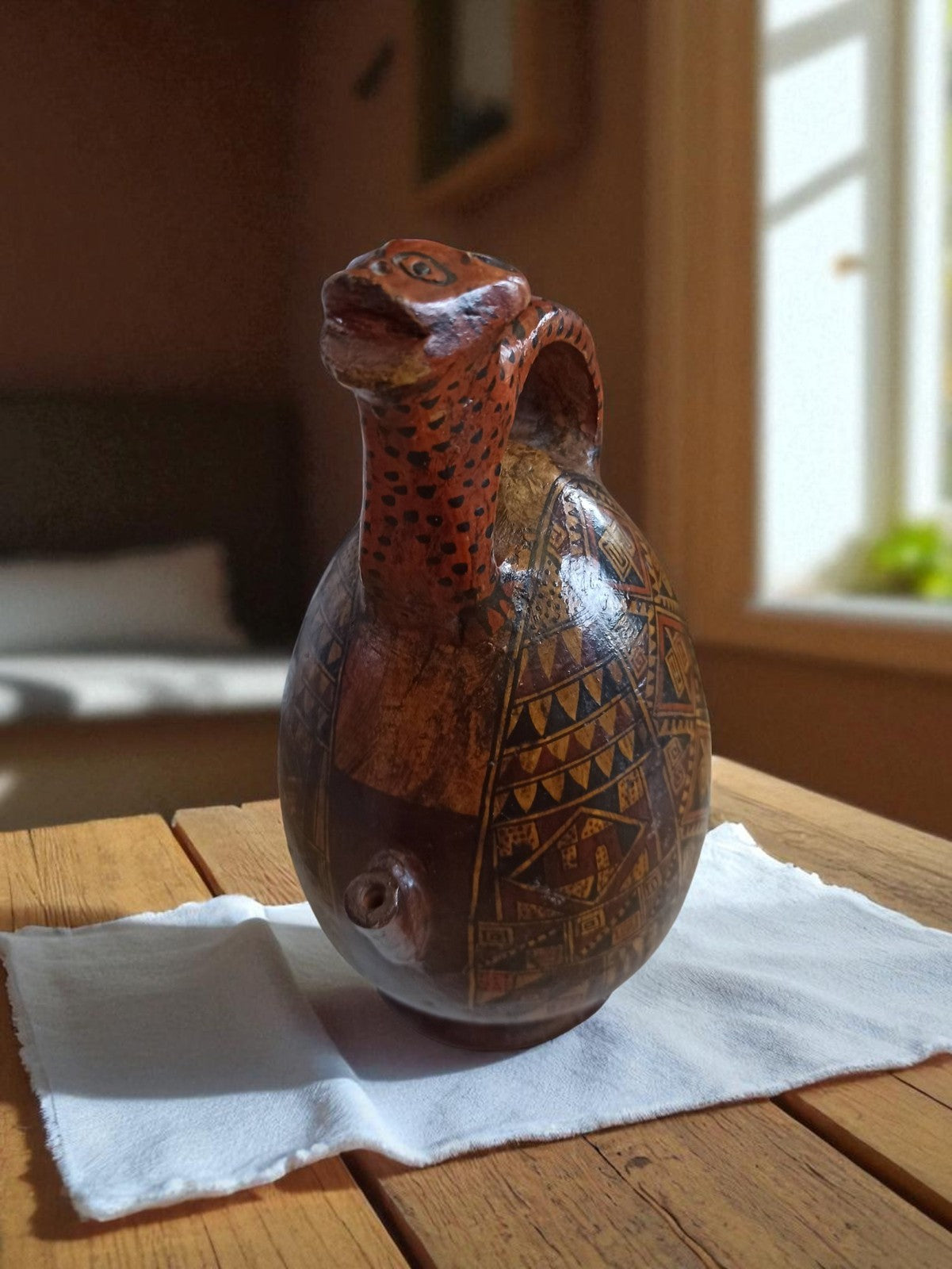 Carafe Jaguar vintage style précolombien Pérou, années 1950, fait main