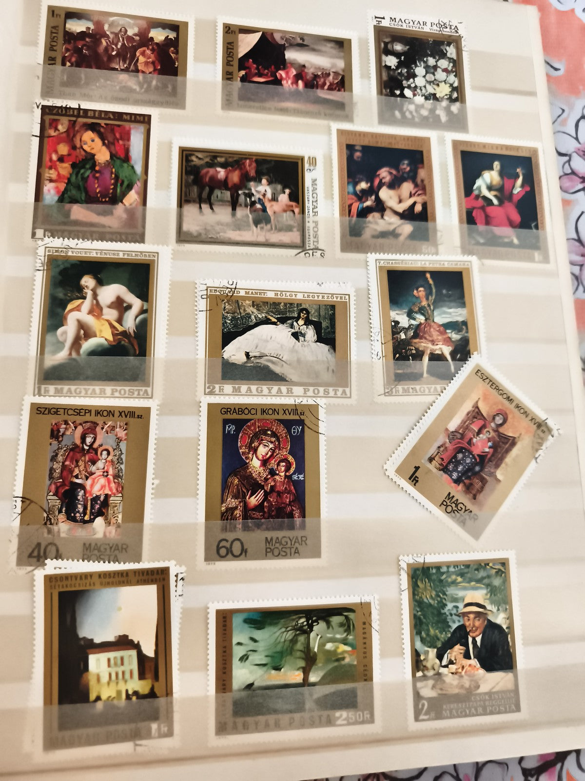 Timbres anciens Hongrie MAGYAR POSTA arts peintures lot philatélie vintage
