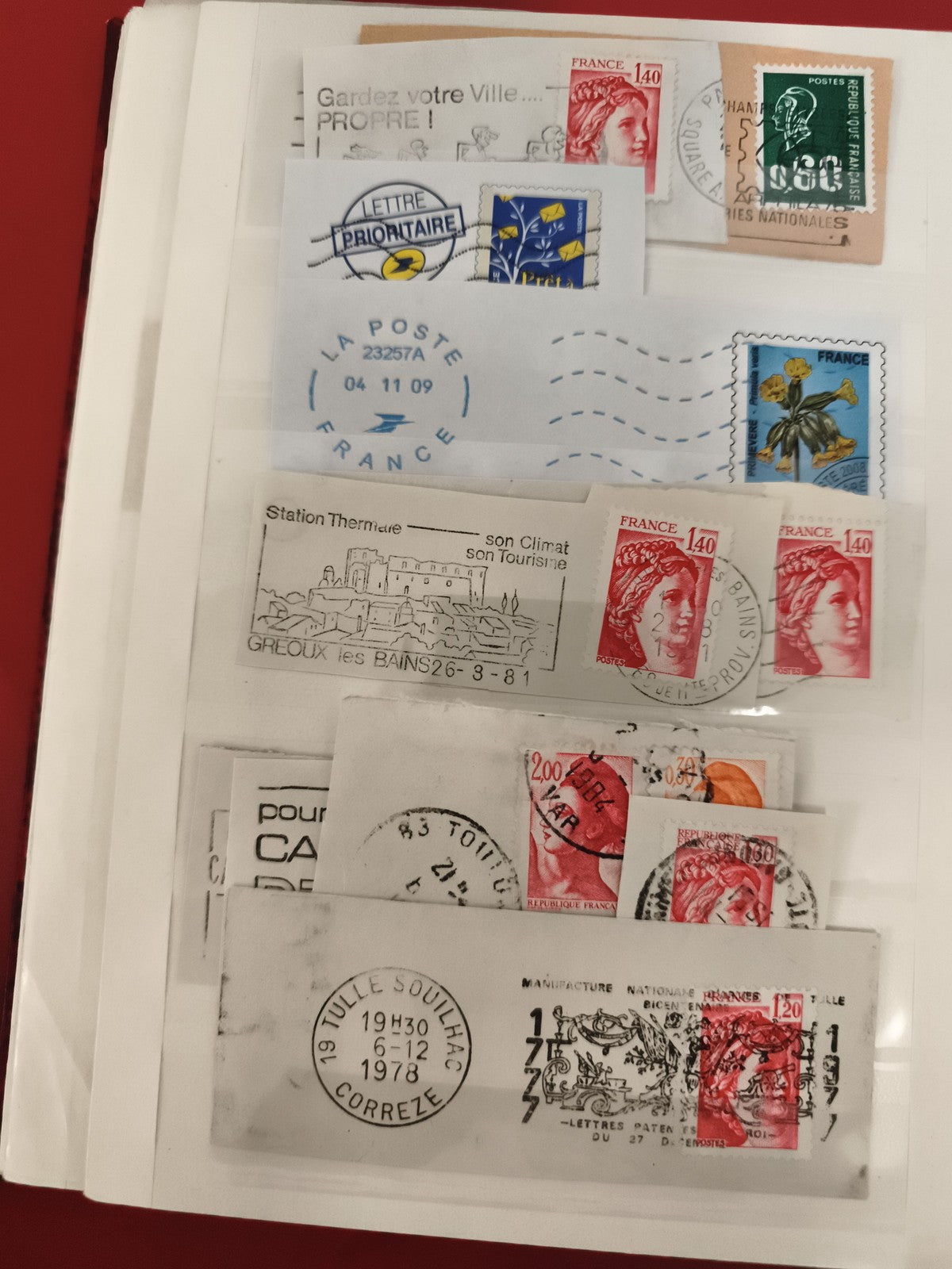 Lot de fragments d’enveloppes timbrées France Marianne oblitérées philatélie