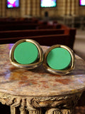 Boucles d’oreilles vintage 1970 vertes dorées fantaisie rétro années 70