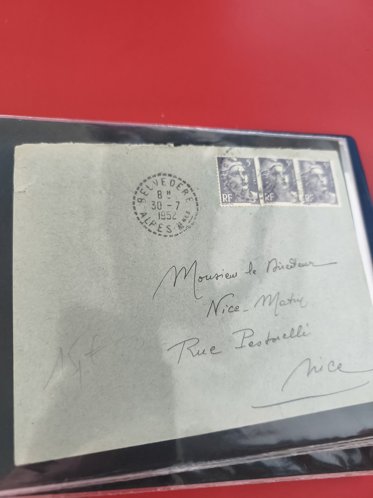 Ancienne enveloppe oblitérée 1952 Alpes-Maritimes, timbres RF, collection philat