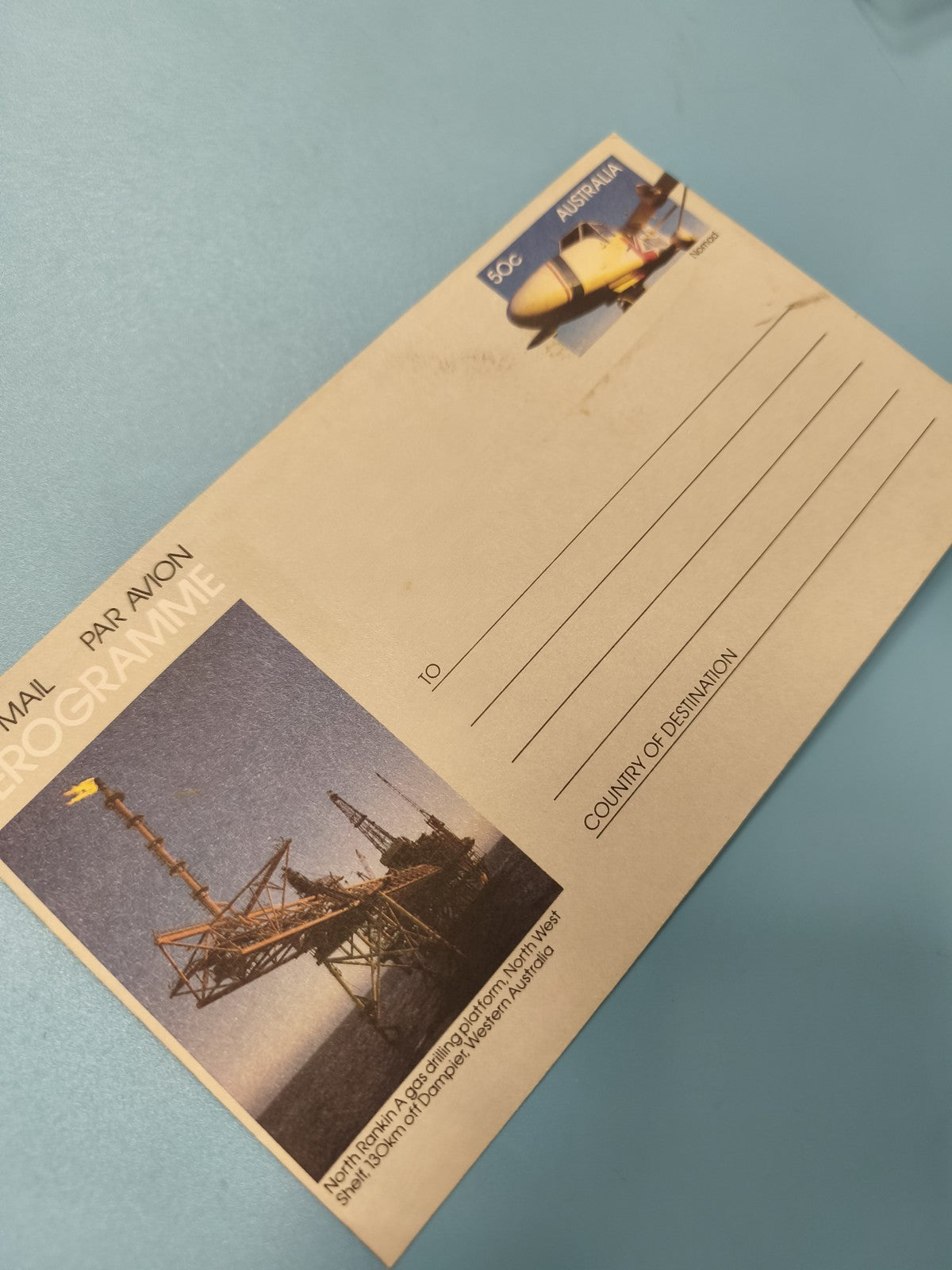Enveloppe FDC Australie timbre avion 50c plateforme gazière North Rankin