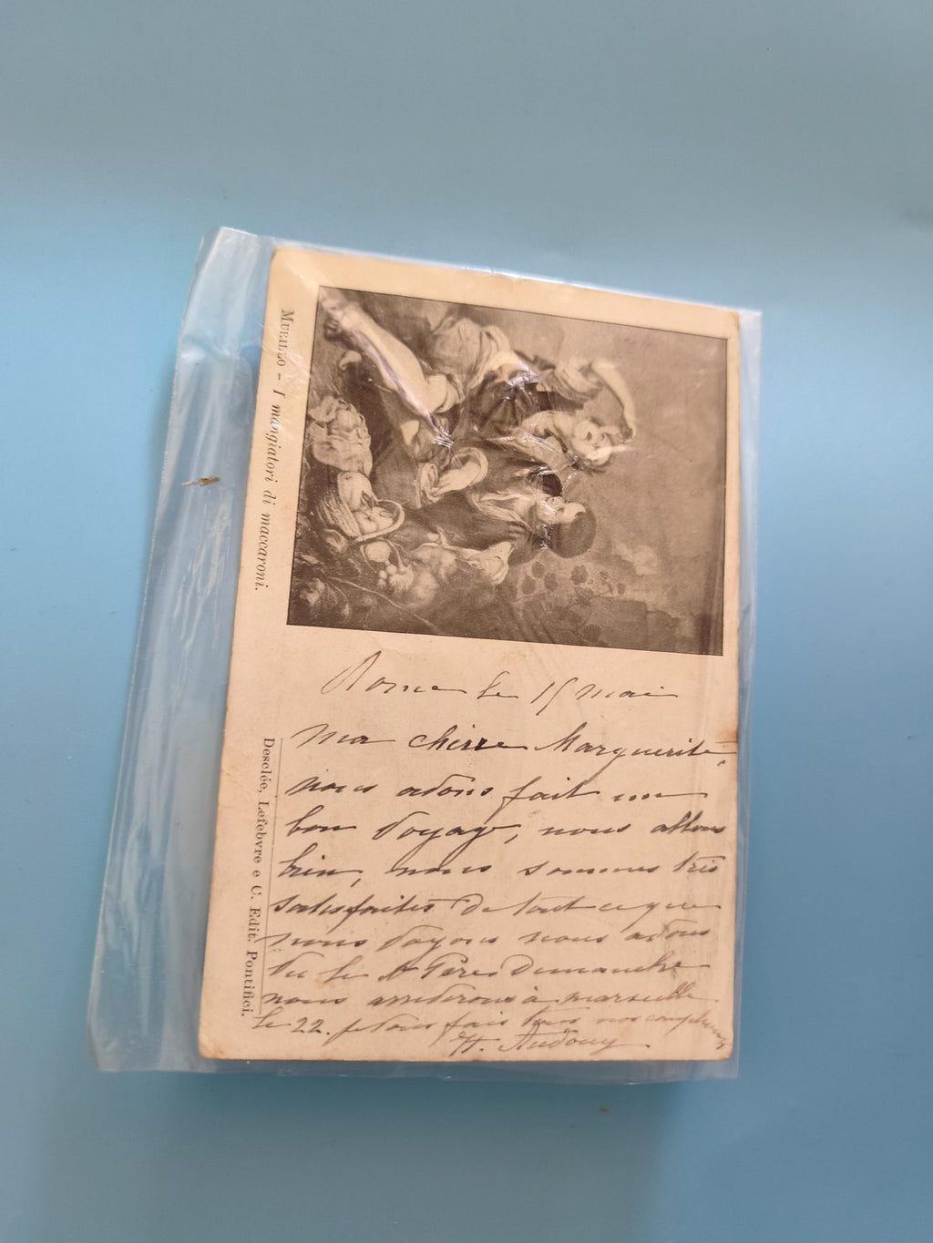 Carte postale ancienne italienne vintage, timbre et cachet colonial, collection