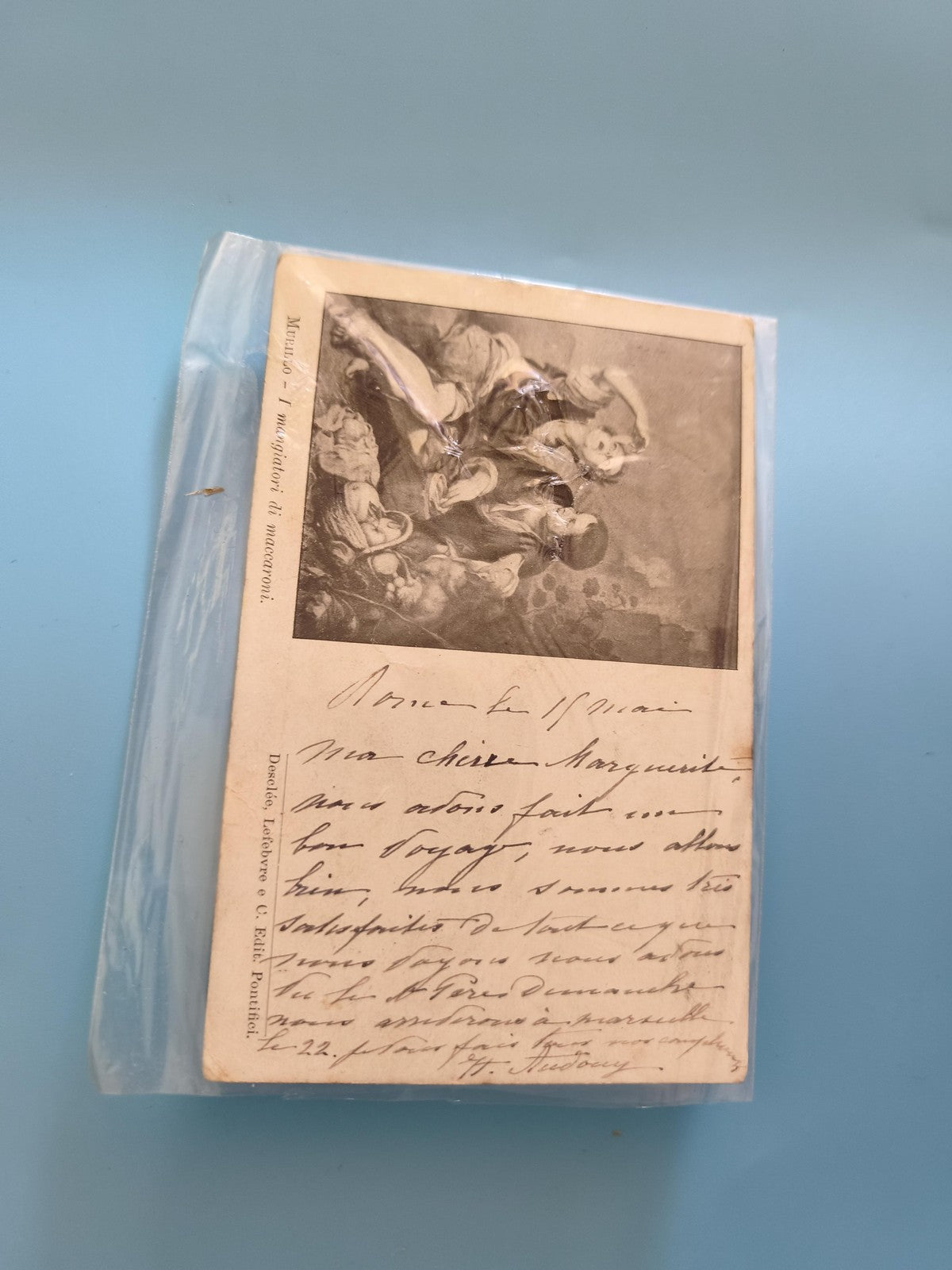 Carte postale ancienne italienne vintage, timbre et cachet colonial, collection