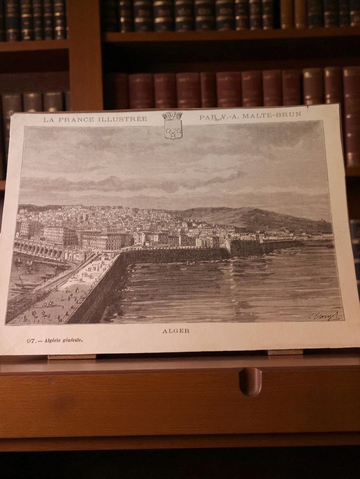 Gravure ancienne Alger, La France Illustrée Malte-Brun, art vintage déco