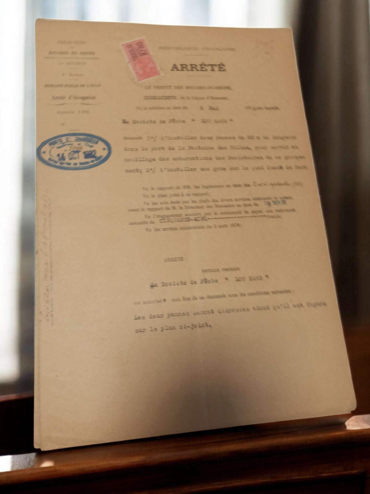 Arrêté préfectoral ancien Bouches-du-Rhône Marseille 1930s vintage document offi