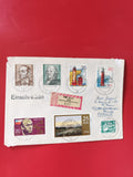 Enveloppe affranchie DDR timbres oblitérés, cachets Berlin, fond rouge