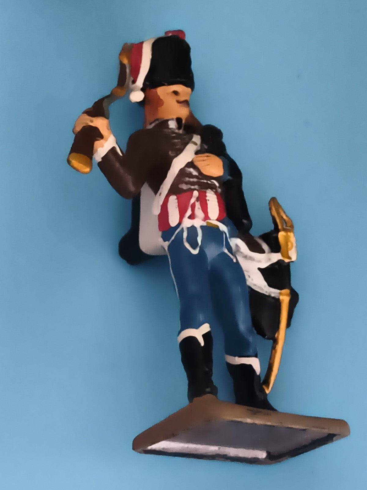 Figurine soldat plomb Empire ancien, officier uniforme bleu blanc rouge, vintage