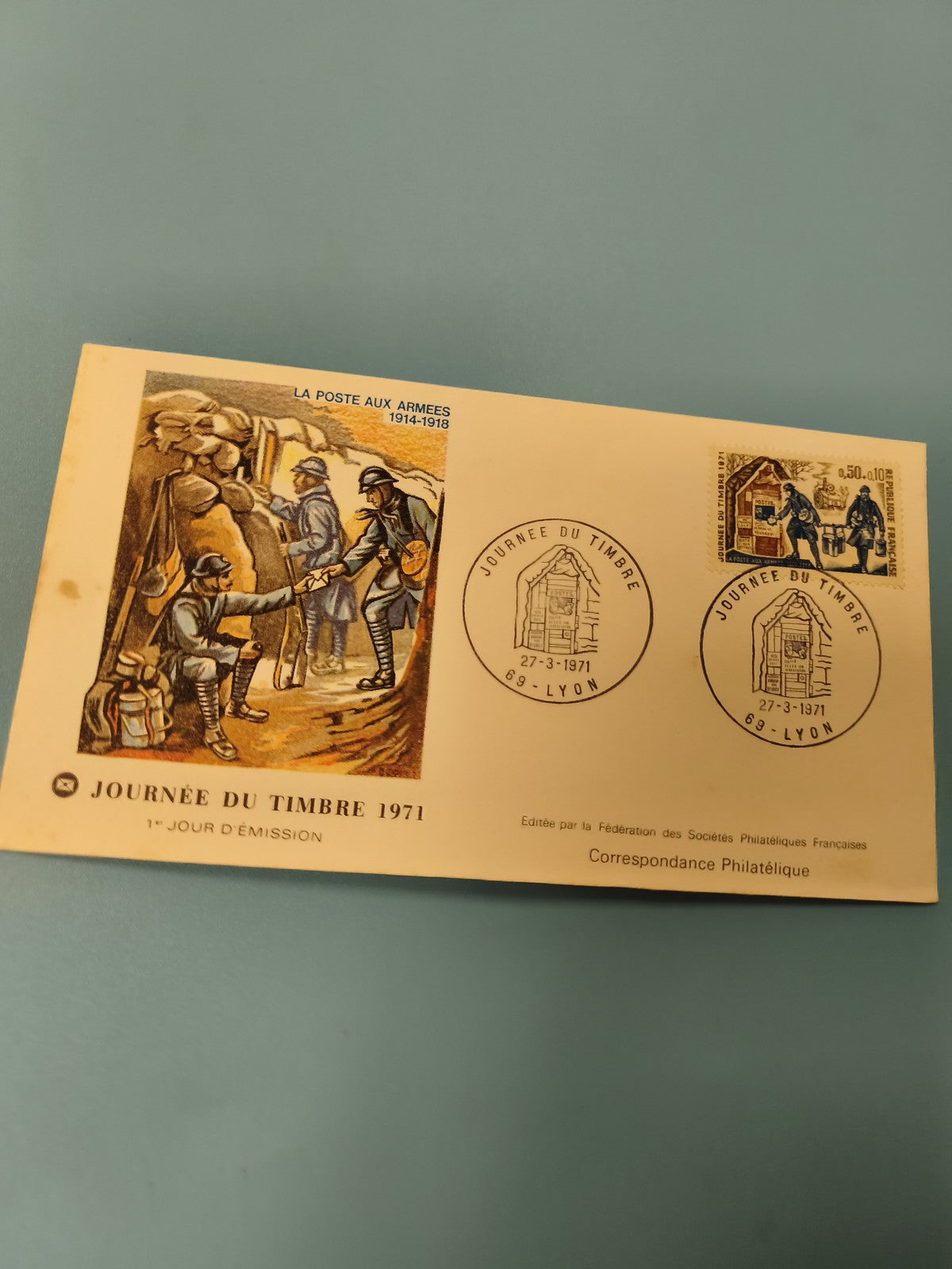 Enveloppe FDC Journée du Timbre 1971 illustrée armistice Lyon 1er jour