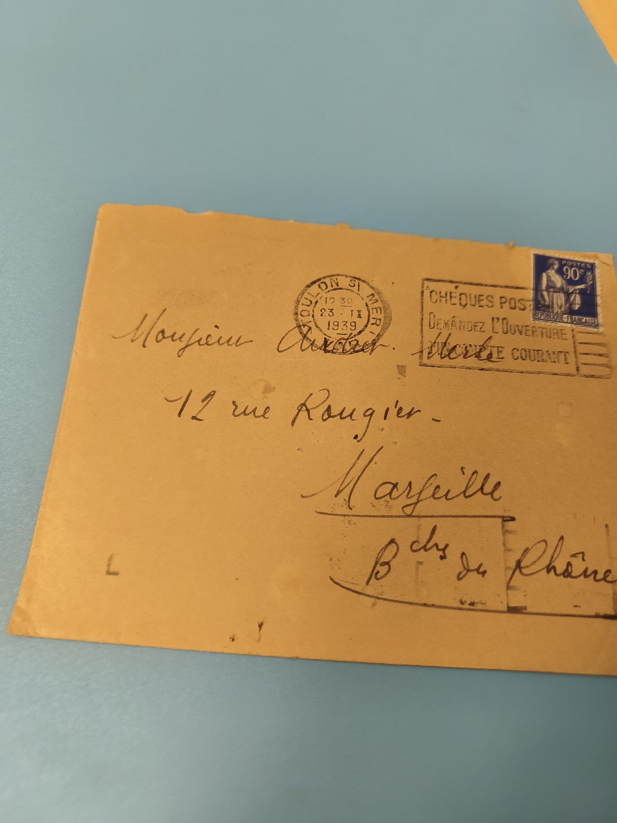 Ancienne enveloppe philatélie 1939 timbre bleu France Marseille collection