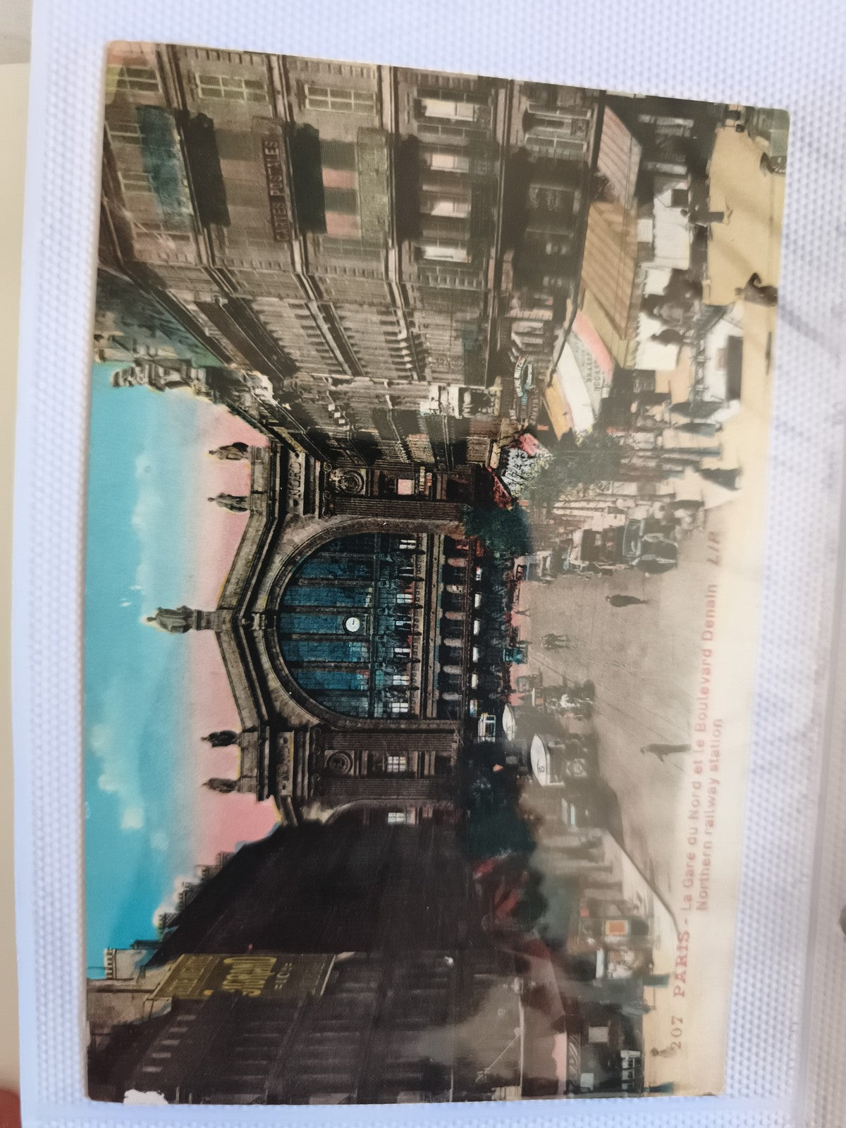 Carte postale CPA Paris Gare du Nord Boulevard Denain colorisée
