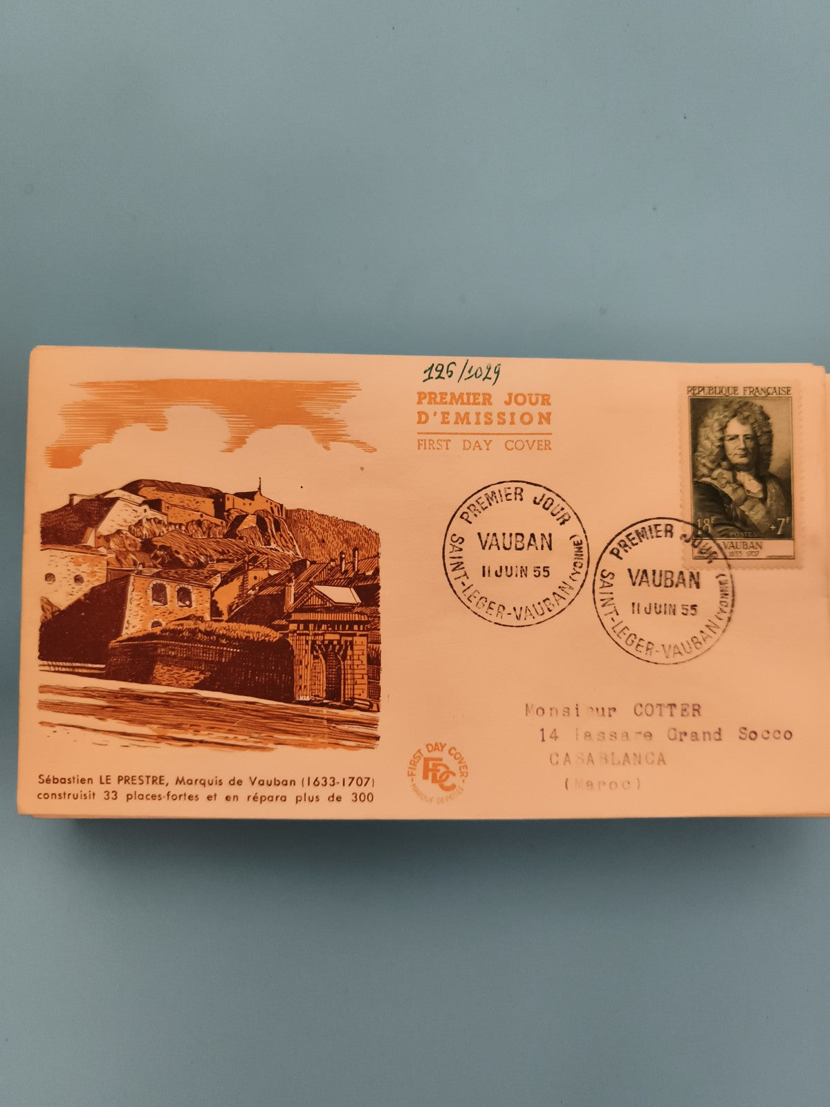 Lettre Premier Jour Vauban 1955 FDC timbre France illustrée philatélie (Ref 2)