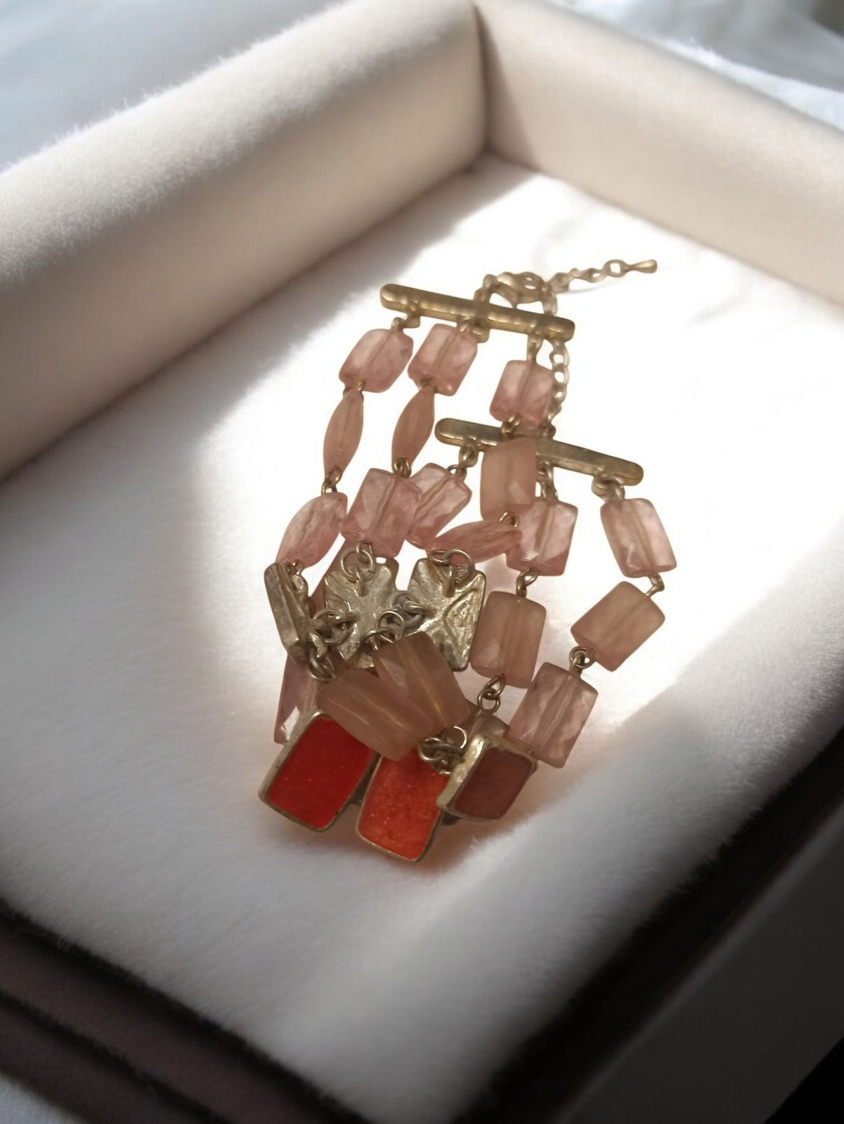 Bracelet vintage rétro multi-rangs rose doré, bijou fantaisie ancien