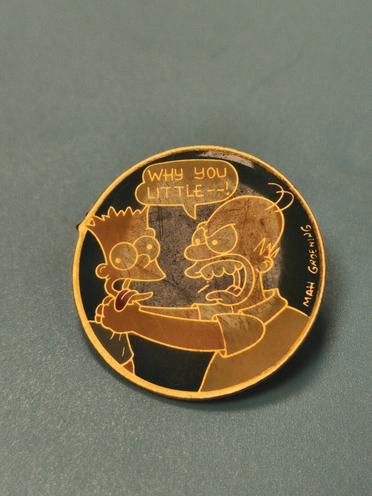 Vintage pin's Les Simpsons rond, Homer et Bart, collection animation (Ref 3)