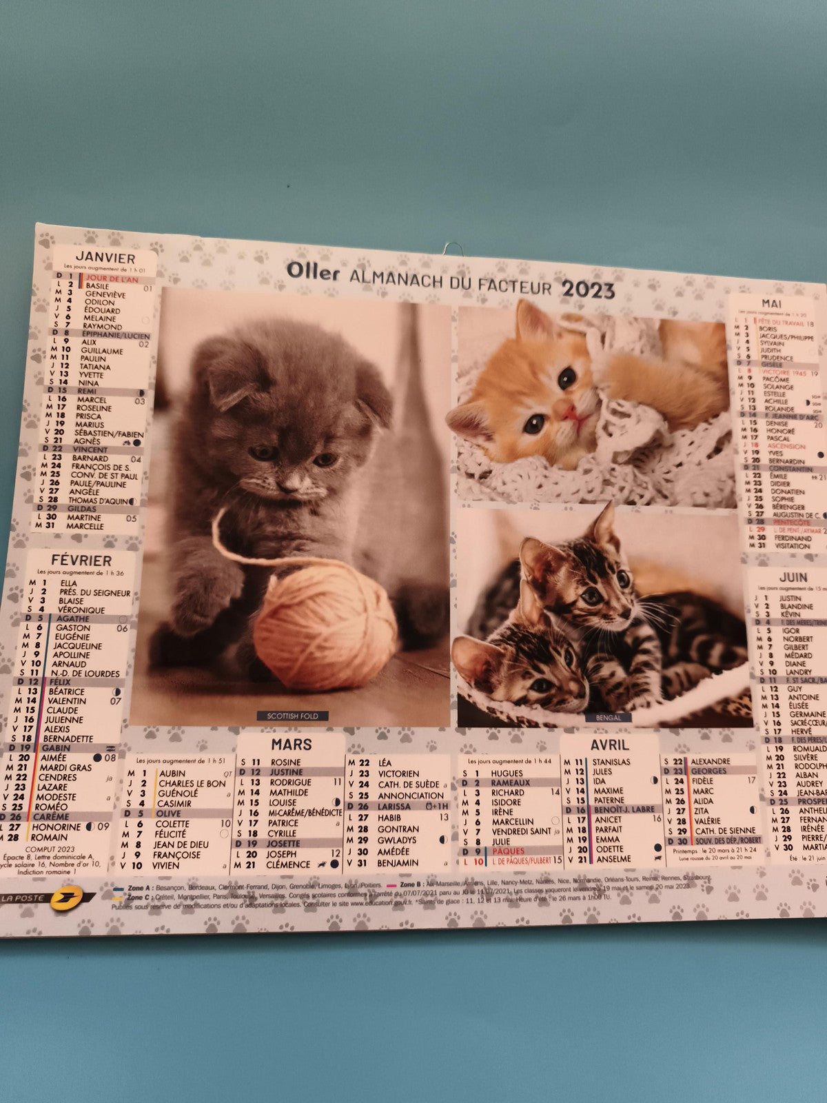 Almanach du facteur 2023 chats Oller calendrier mural La Poste
