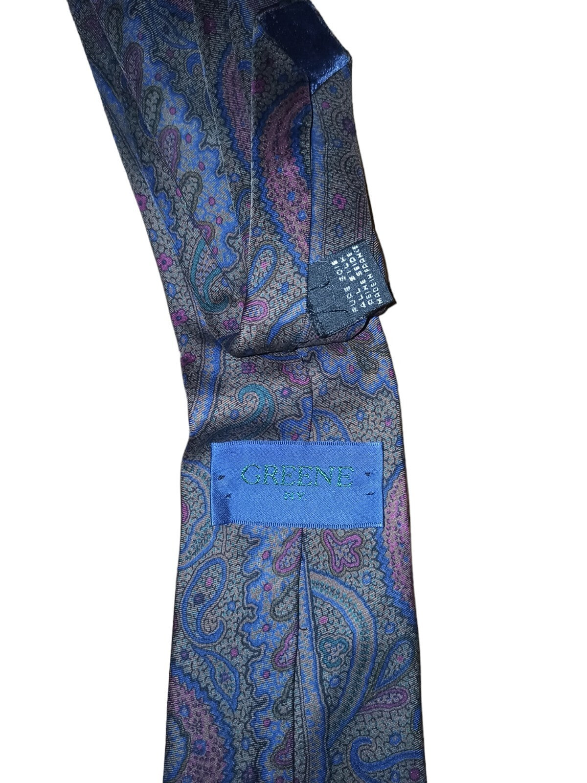 Cravate Greene New York soie motif cachemire violet bleu homme élégant