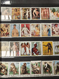 Lot de timbres thématiques nus artistiques et singes, Guinée, usagés