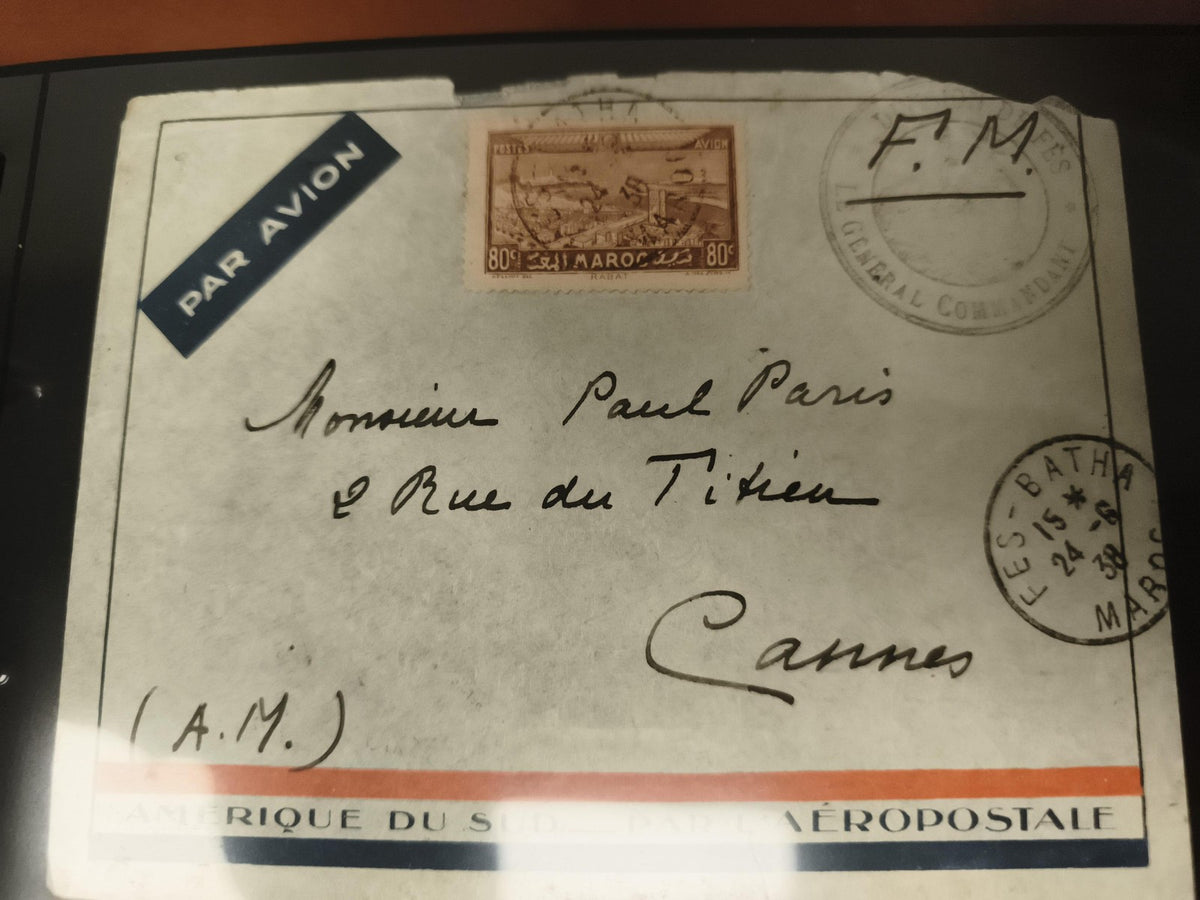 Lettre aérienne Maroc 80c 1938 timbre Fès Batha Cannes philatélie avion