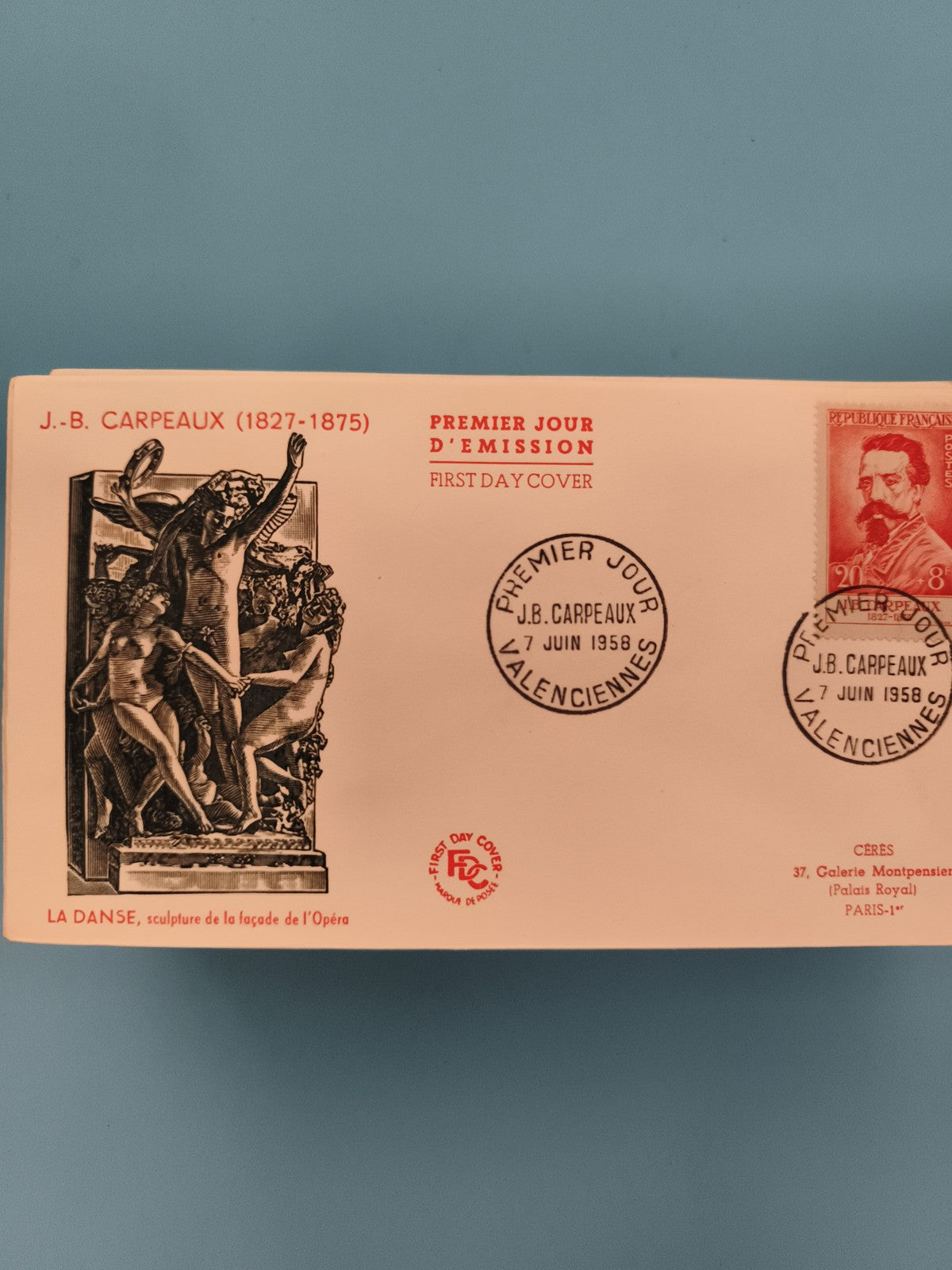 Lettre Premier Jour J.B. Carpeaux 1958 La Danse Valenciennes philatélie FDC