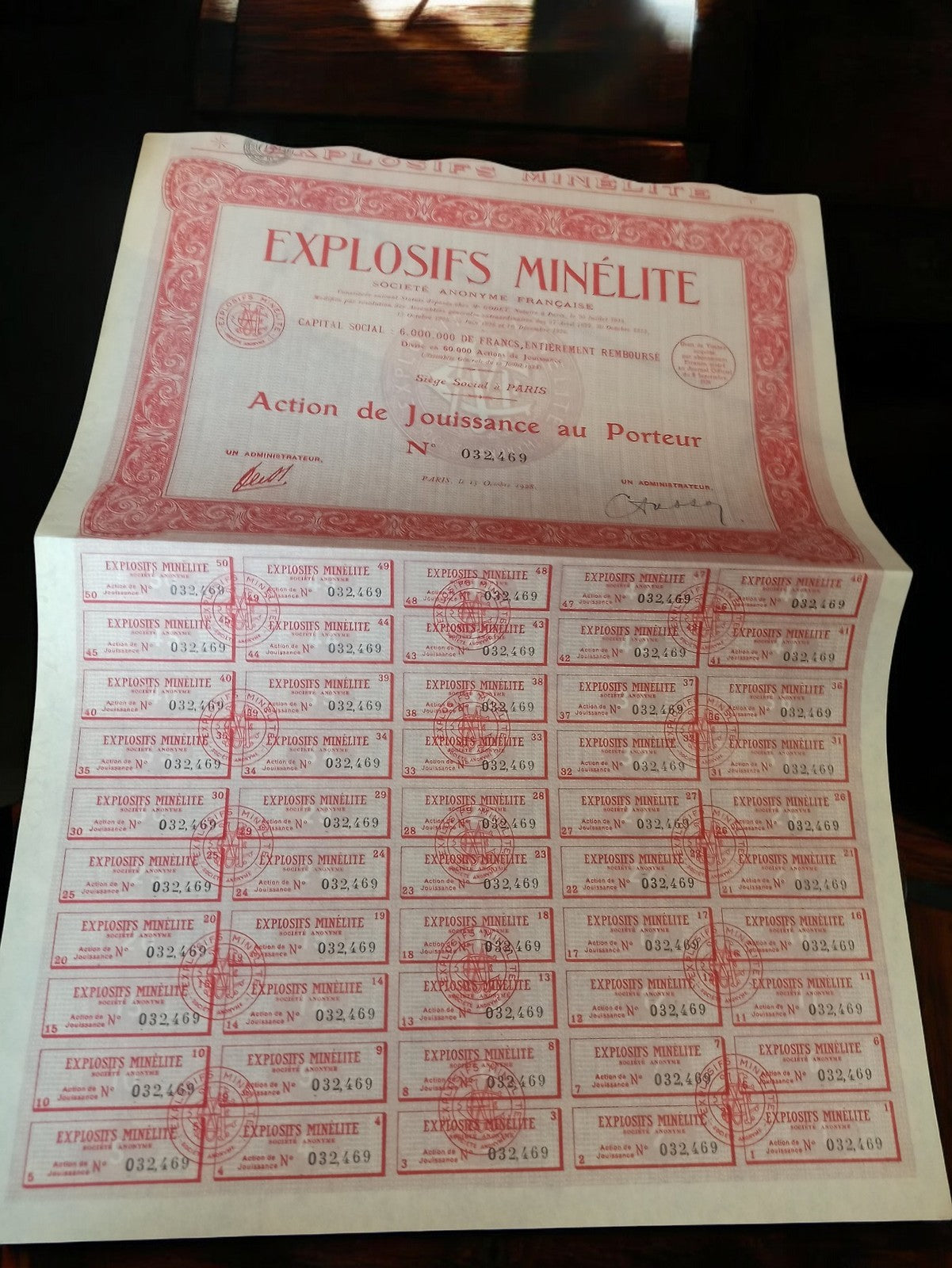 Action Explosifs Minélite 1928 ancienne action au porteur vintage document rétro